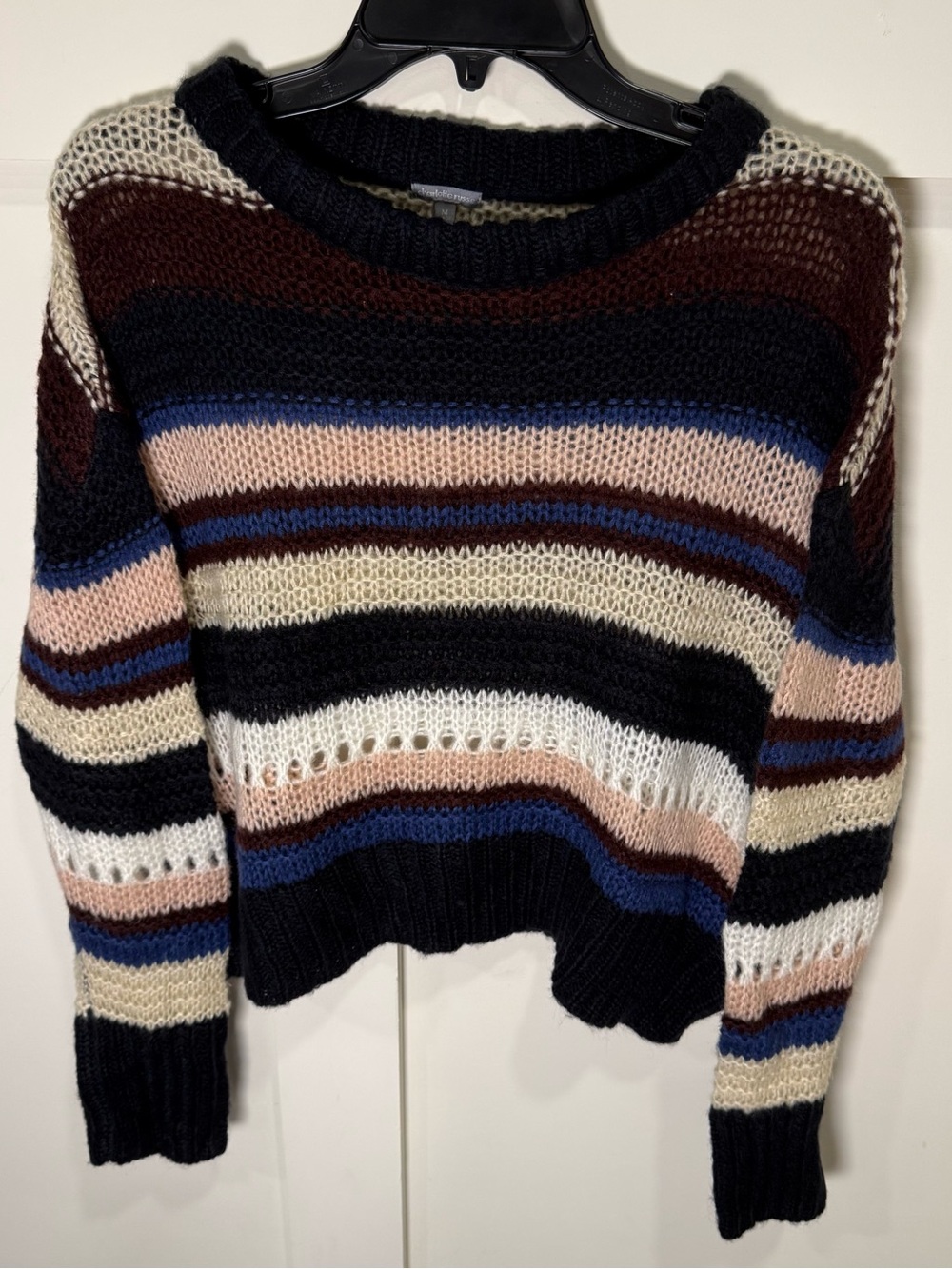 Charlotte Russe Multicolor Striped Soft Open Knit Slightly Cropped Sweater- M